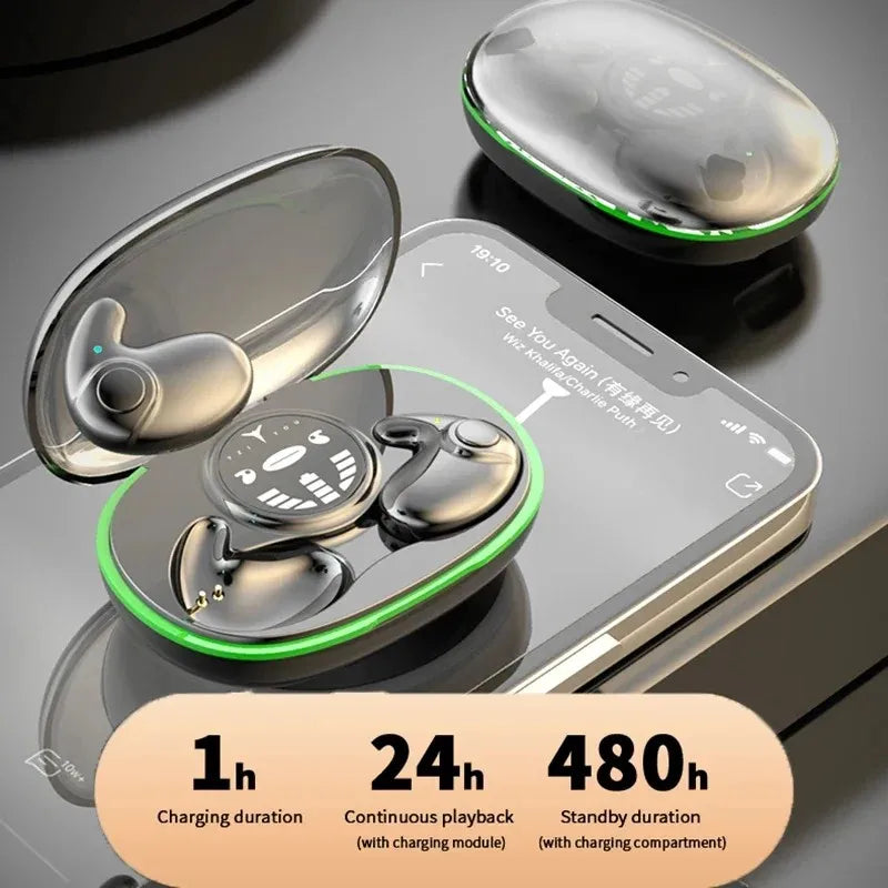 Sleep Earbuds for Side Sleepers Invisible Bluetooth Ear Buds 6H Playback Comfortable Sleeping Headphone for Sleeping,Travel,Work
