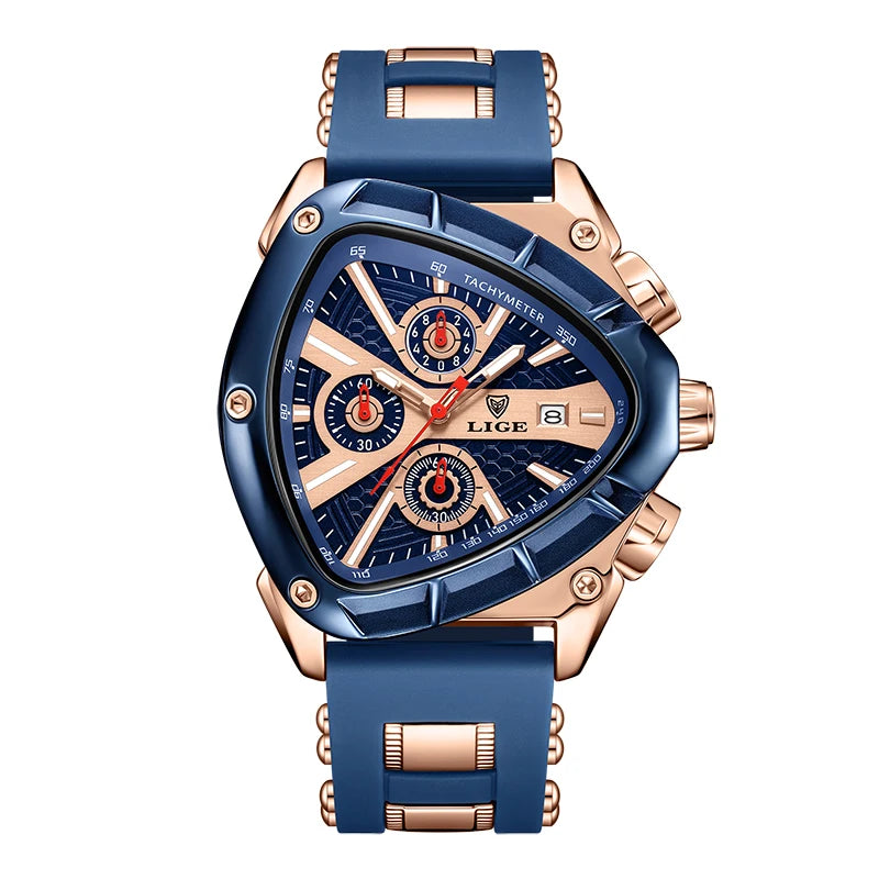 LIGE Fashion Men Watch Triangle Chronograph Military Wristwatch Sport Army Mens Watches Luxury Waterproof Quartz Clock Man Reloj