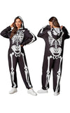 Adult Skeleton Onesie Costume, Black and White, Hooded Halloween Jumpsuit, Women Skull Bodysuits