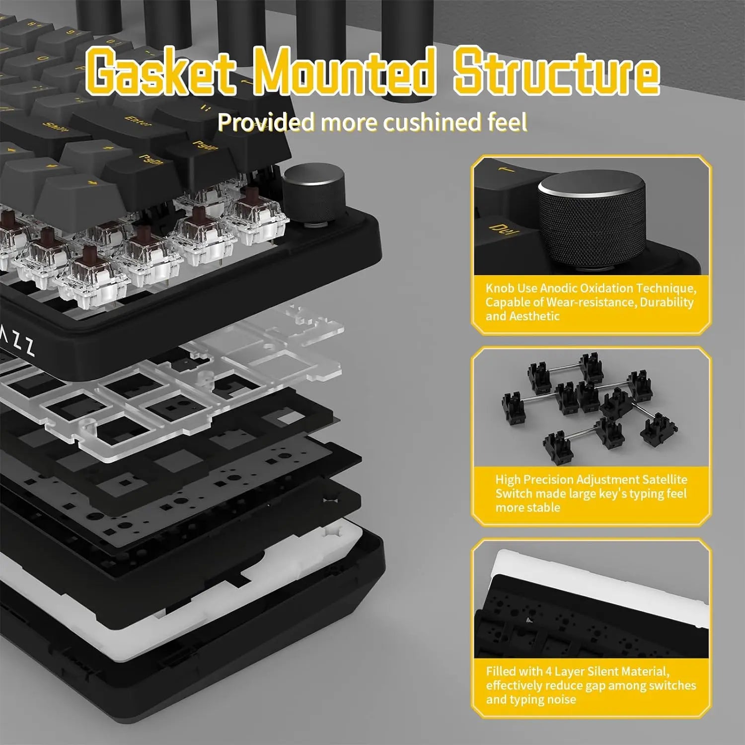 MAMBASNAKE x ATTACK SHARK AKS068 Alice Layout Wired Mechanical Keyboard, Gasket Mount 68 Keys Ergonomic Gaming Keyboard USB-C