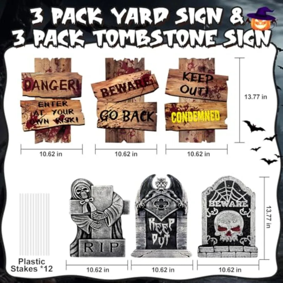 Halloween Decorations Outdoor 6 Pack Realistic Corrugated Plastic Tombstones and Scary Graveyard Signs with Stakes Statues Scar