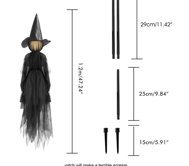 Halloween Creepy Witch Wizard with 7 Colors LED Lights Holding Hands Screaming Witches with Sound Activated Sensor Halloween Out
