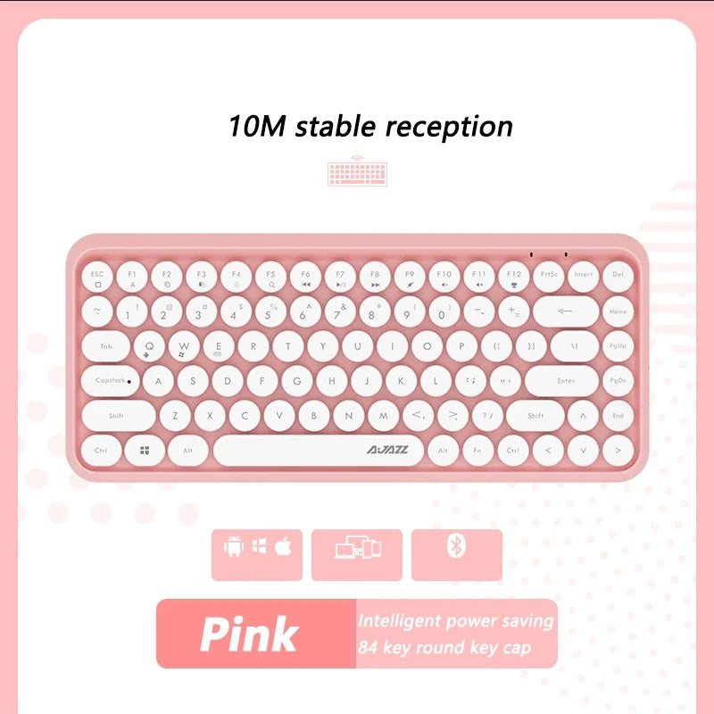 Ajazz 308I Wireless Keyboard 84 Keys Round Keycap Bluetooth Keyboard Portable 2.4GHz Numeric Keypad for Tablet Laptop Android