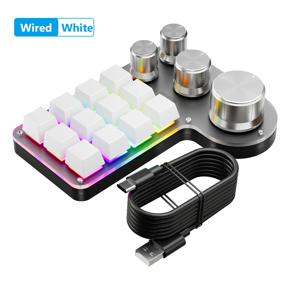 12 Keys 4 Knobs Mechanical Gaming Keyboard USB Wired/Bluetooth-Compatible Programming Macro Keyboard DIY Custom Hot-swap Keypad