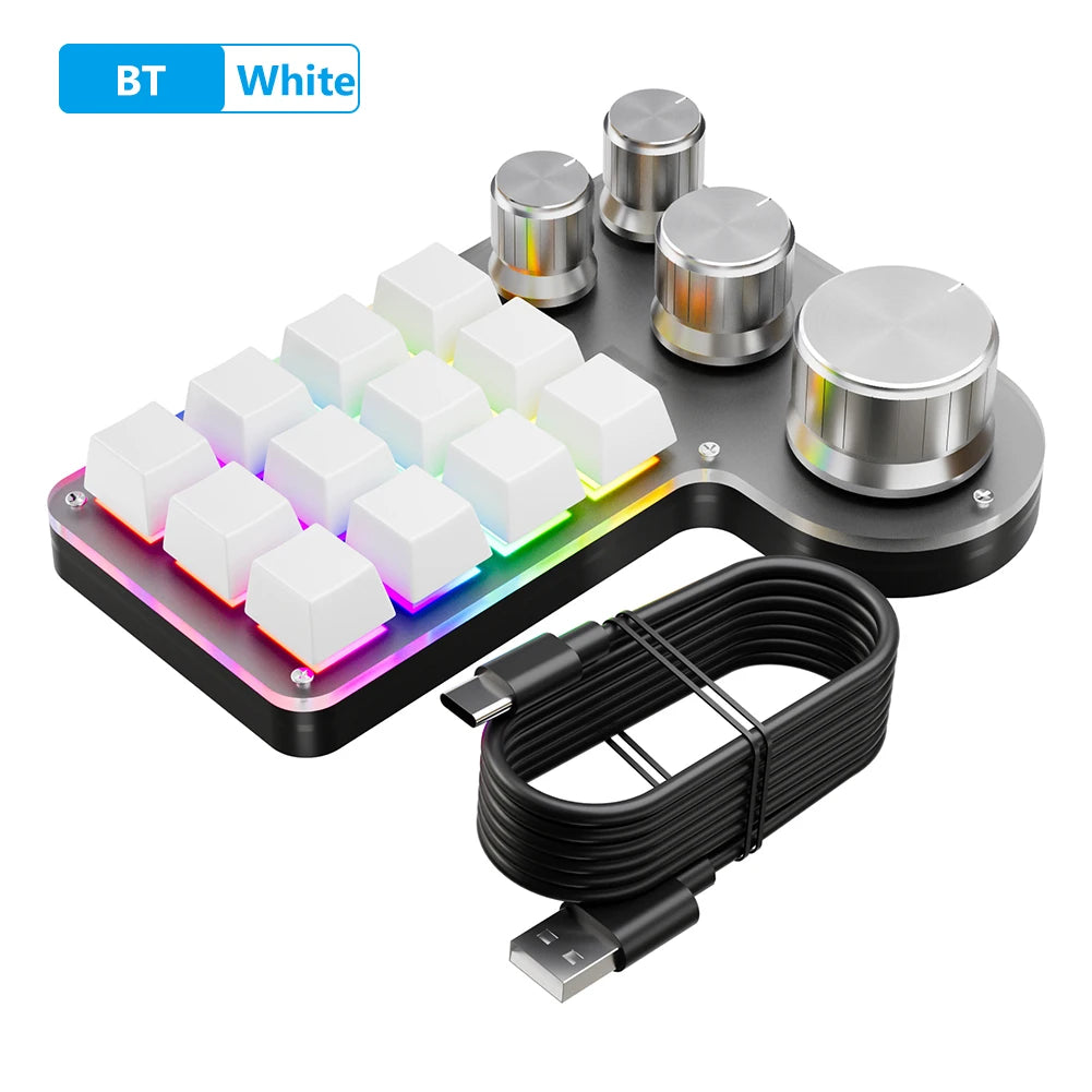 12 Keys 4 Knobs Mechanical Gaming Keyboard USB Wired/Bluetooth-Compatible Programming Macro Keyboard DIY Custom Hot-swap Keypad