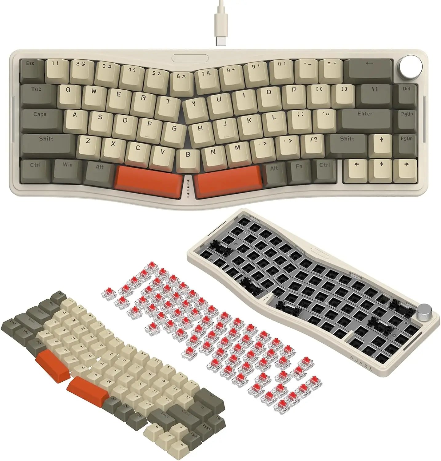 MAMBASNAKE x ATTACK SHARK AKS068 Alice Layout Wired Mechanical Keyboard, Gasket Mount 68 Keys Ergonomic Gaming Keyboard USB-C