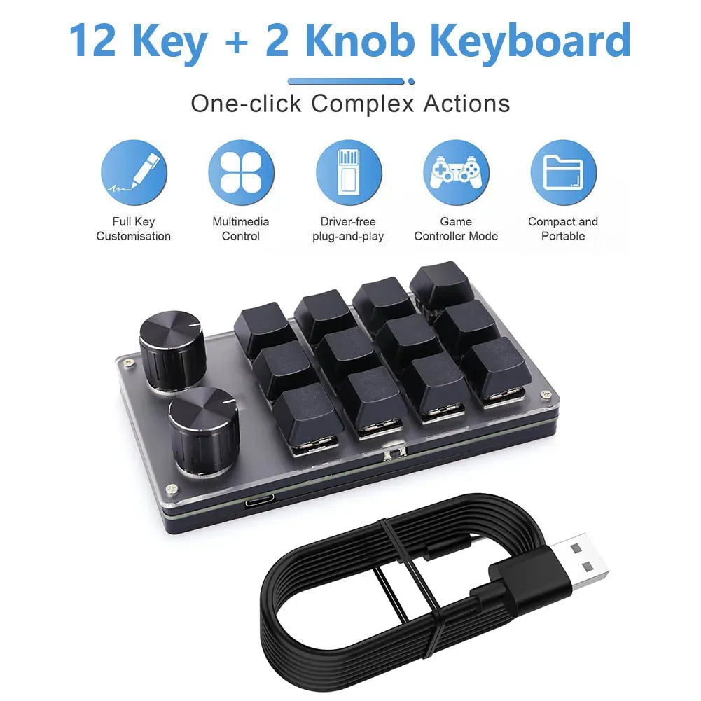 Programming Macro Custom Knob Keyboard RGB 12 Key Copy Paste Mini Button Photoshop Gaming Keypad Mechanical Hotswap Macropad