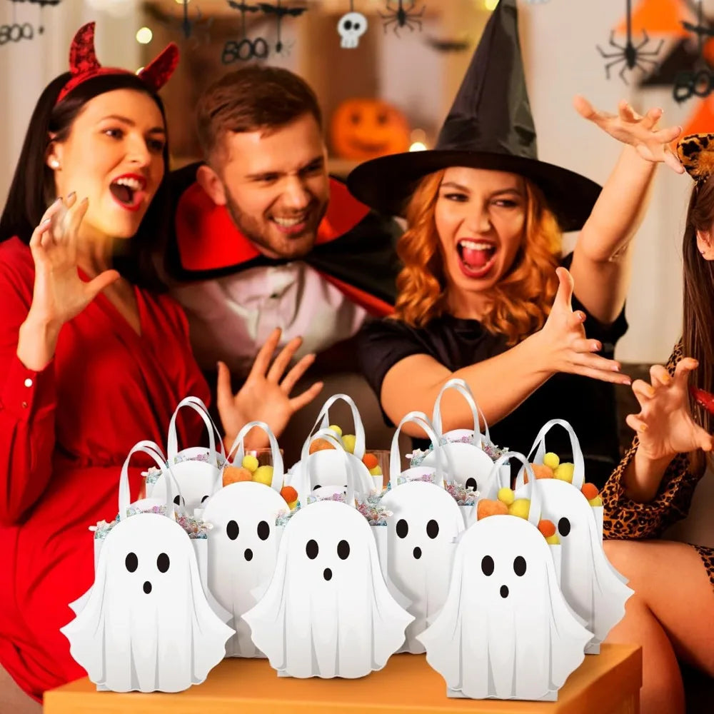 24 pcs halloween ghost paper gift bags party favor bags with handle for trick-or-treat candy goodie pastel for halloween spooky