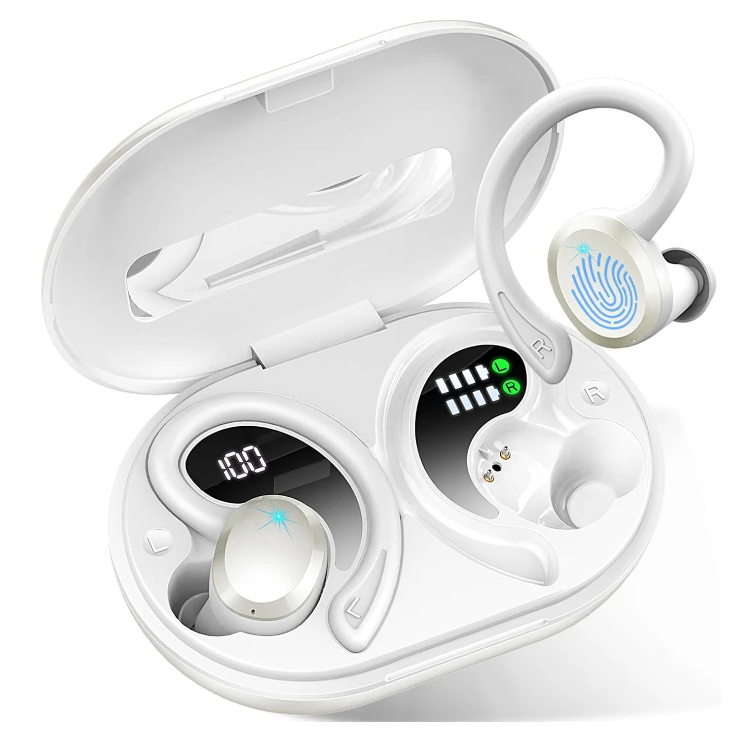 Wireless Earbuds, Bluetooth 5.3 On-Ear Headset, Noise Cancelling Mic, 48H Playtime Sports Headphones for Workout/Running.