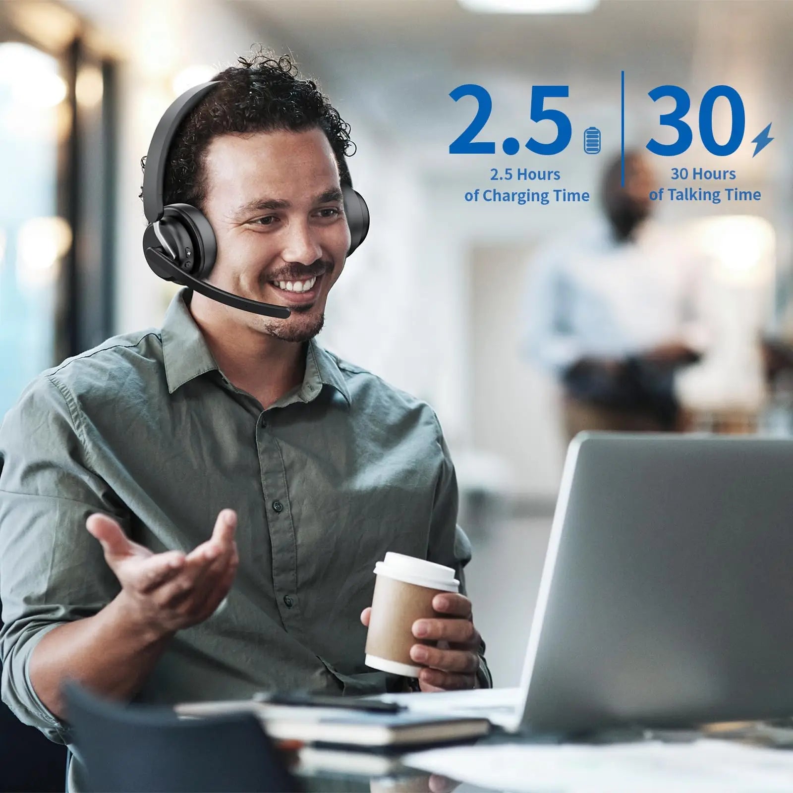 EH11 Wireless Headset Work Bluetooth 5.3 Headset AI Noise Cancelling Mic Call Reminder Wireless Headphone with Voice Assistant