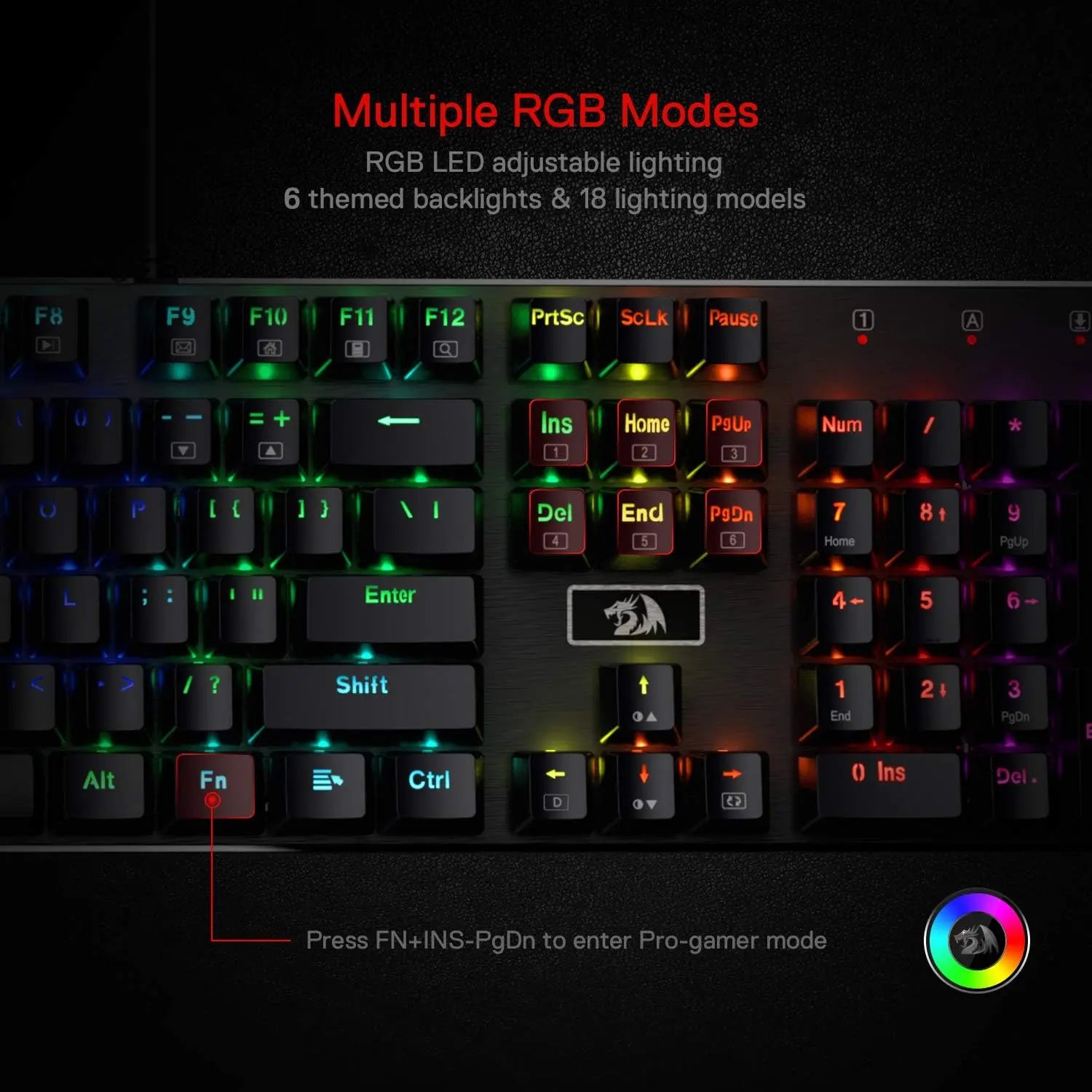 Redragon K556 RGB LED Backlit Wired 104 Keys Hot-Swap Noise Absorbing Foams Mechanical Gaming Keyboard