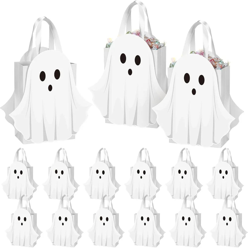 24 pcs halloween ghost paper gift bags party favor bags with handle for trick-or-treat candy goodie pastel for halloween spooky