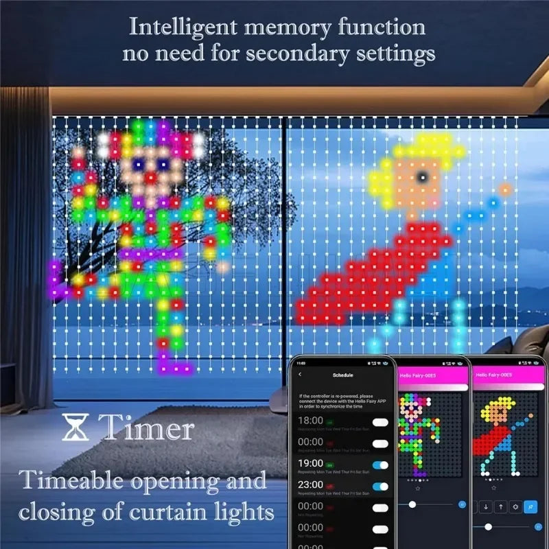 400LEDs Smart LED Curtain Lights USB Dynamic Pattern DIY Curtain String Light with App Remote for Christmas Halloween 2*2m/3*3m