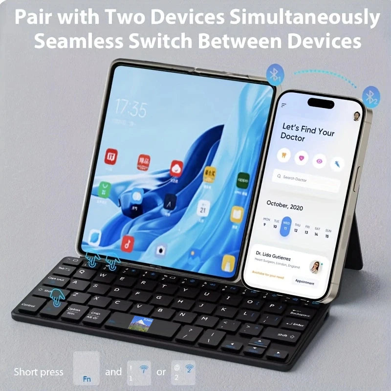 JOMAA Mini Foldable Bluetooth Keyboard Portable Wireless Keyboard Ultra-Slim Travel Folding Keyboard for iPhone iPad Mac Android