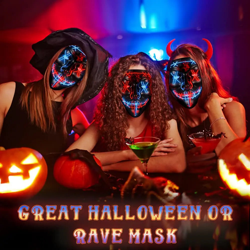 Halloween V-Shaped Glowing Mask - Harmless Material, Easy to Use, Multi-Festival, 3 Lighting Modes, Red & Blue