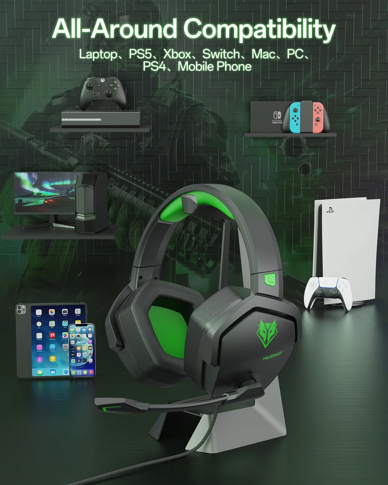NUBWO N16 Wired Gaming Headsets for Xbox PS5 PS4 PlayStation Switch Mac Over Headphones with MIC Stereo Sound Wired Xbox Headet