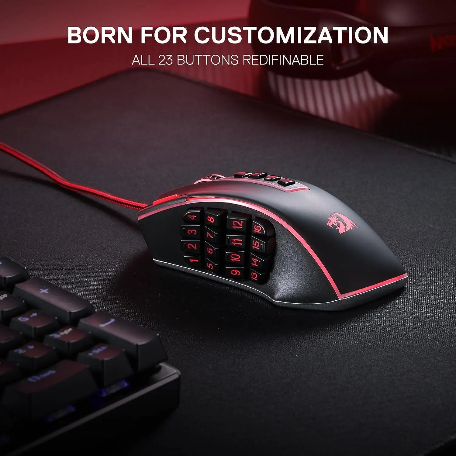 Redragon M990 MMO Gaming Mouse, 32000 DPI High Precision Wired RGB Gamer Mouse w/23 Programmable Buttons, 16 Side Macro Keys