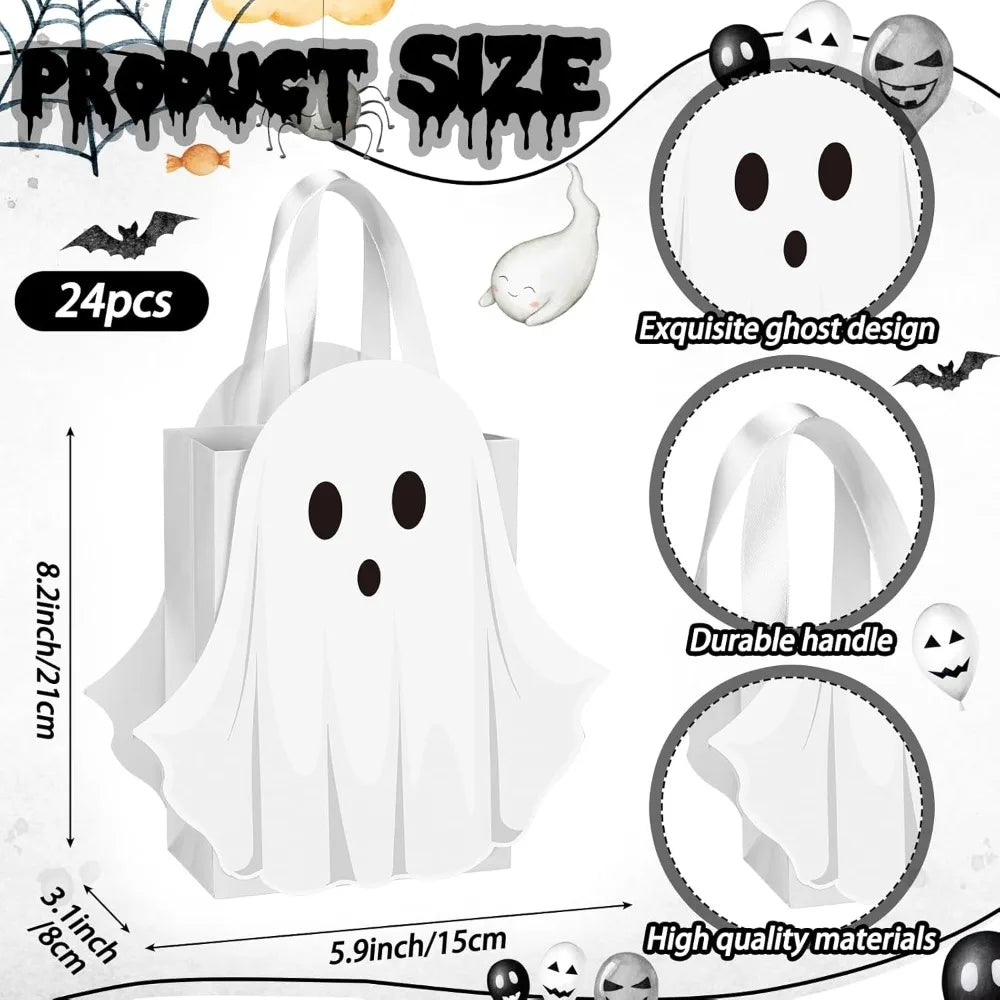 24 pcs halloween ghost paper gift bags party favor bags with handle for trick-or-treat candy goodie pastel for halloween spooky