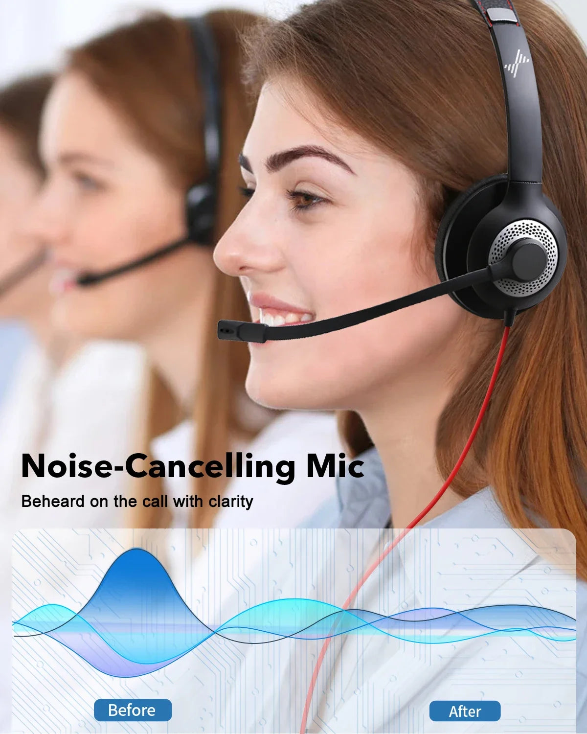 JIAMQISHI USB Headphones PC Computer Headset Noise Cancelling with MIC in-line Control for Home Office Online Class Skype Zoom