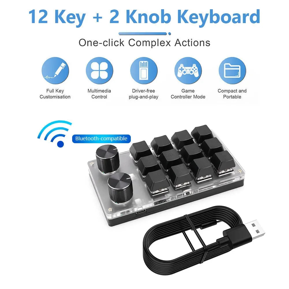 Programming Macro Custom Knob Keyboard RGB 12 Key Copy Paste Mini Button Photoshop Gaming Keypad Mechanical Hotswap Macropad