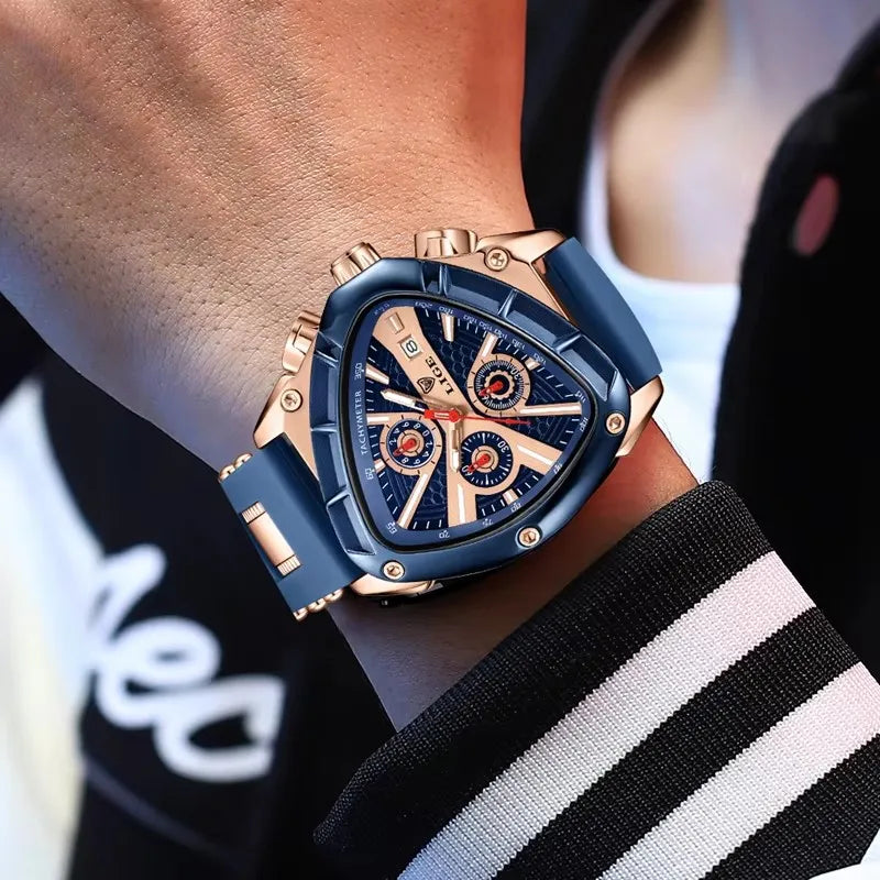 LIGE Fashion Men Watch Triangle Chronograph Military Wristwatch Sport Army Mens Watches Luxury Waterproof Quartz Clock Man Reloj