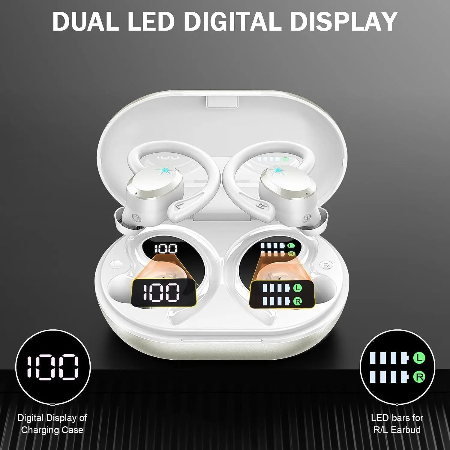 Wireless Earbuds, Bluetooth 5.3 On-Ear Headset, Noise Cancelling Mic, 48H Playtime Sports Headphones for Workout/Running.