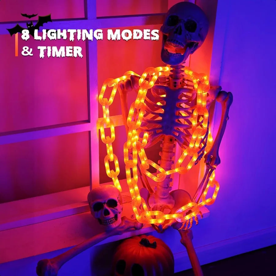 Joomer Chain Lights Halloween Decorative Battery Operated 10 FT 160 LED Waterproof String Lights with Timer Function 8 Lighting