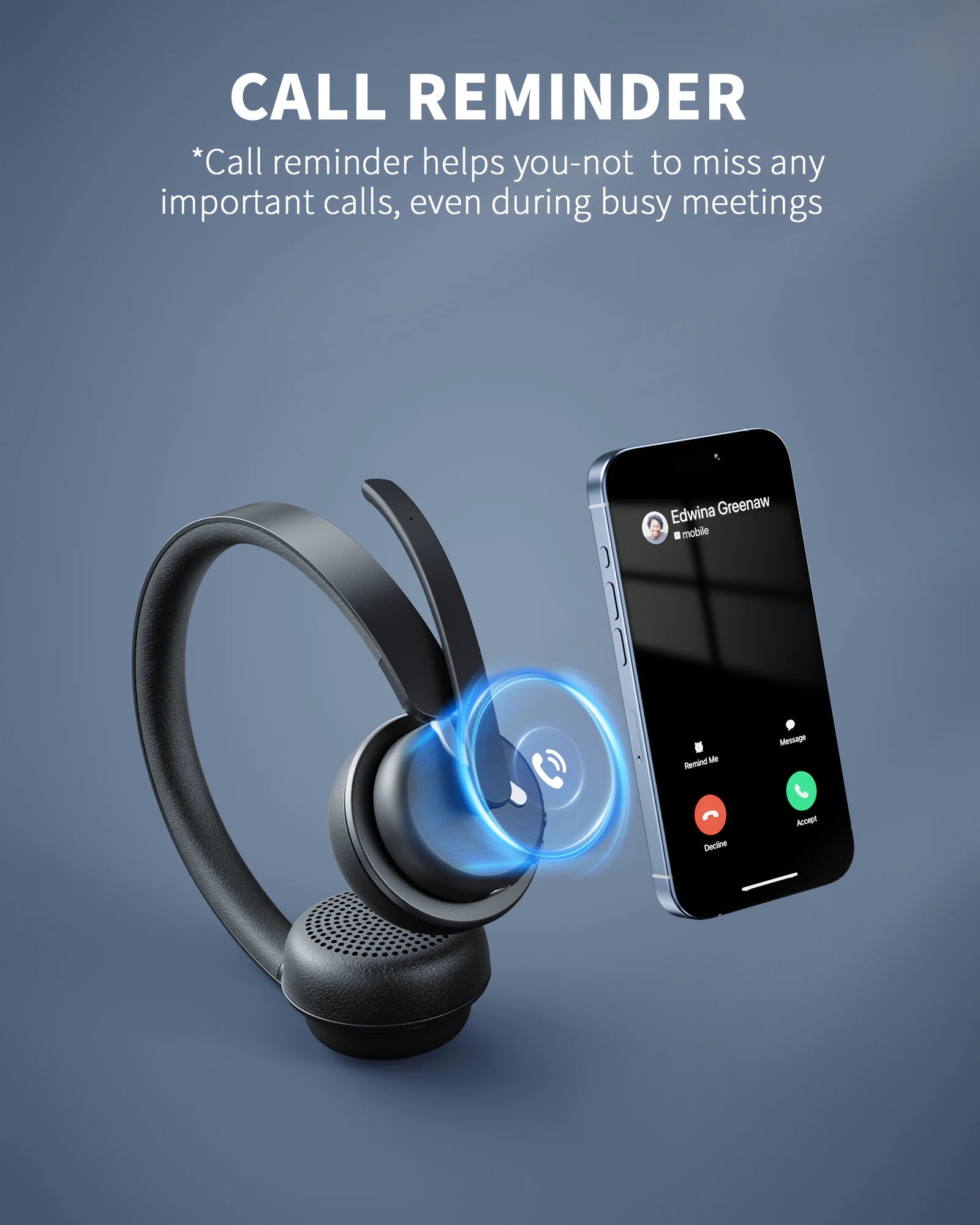 EH11 Wireless Headset Work Bluetooth 5.3 Headset AI Noise Cancelling Mic Call Reminder Wireless Headphone with Voice Assistant