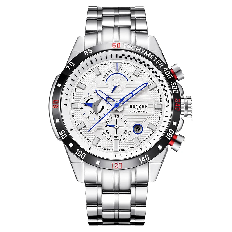 BOYZHE mechanical watch, multi-functional fully automatic mechanical watch, skeleton calendar business watch, waterproof men's w