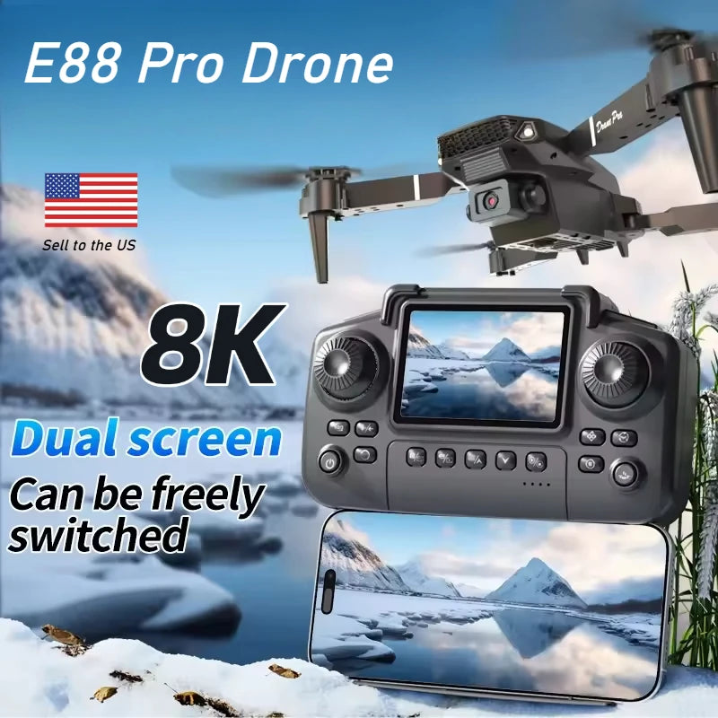 E88 PRO Drone 8K HD Wide-Angle Camera WiFi FPV Foldable RC Quadcopter with Height Hold for Adults Kids Professional Toy
