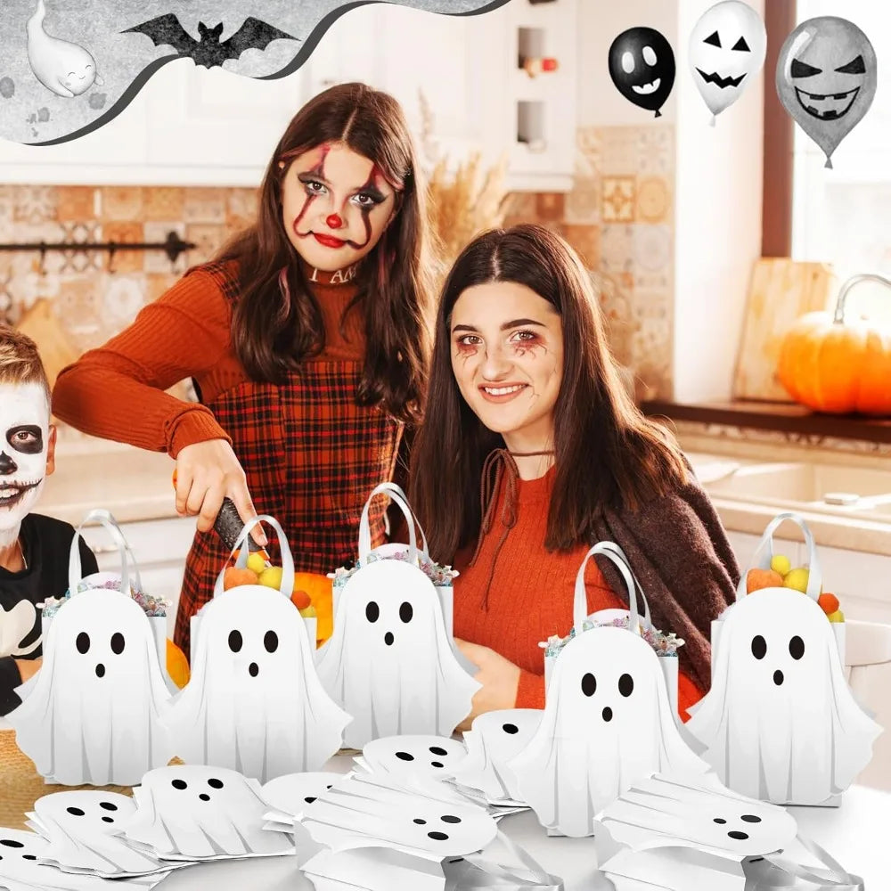 24 pcs halloween ghost paper gift bags party favor bags with handle for trick-or-treat candy goodie pastel for halloween spooky