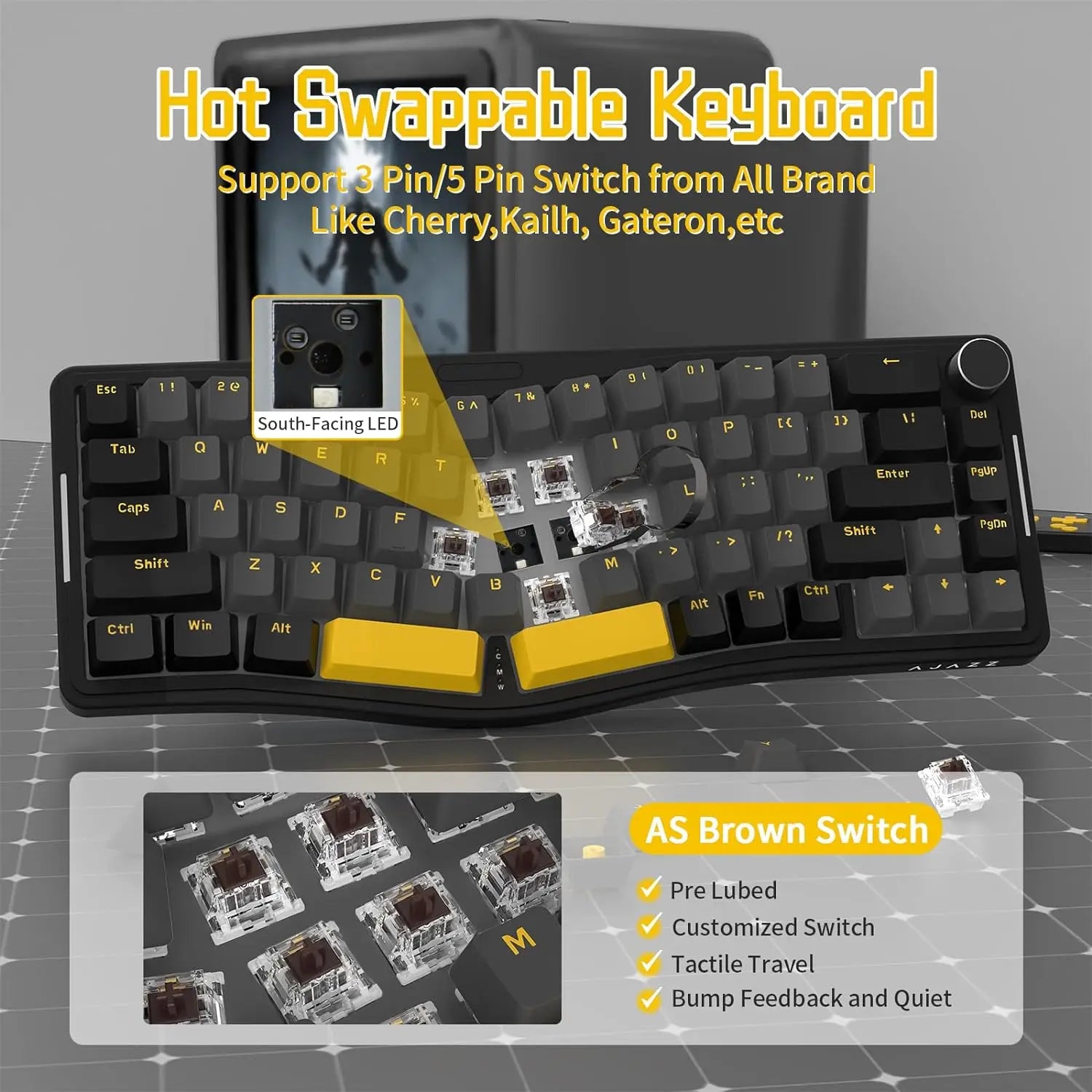 MAMBASNAKE x ATTACK SHARK AKS068 Alice Layout Wired Mechanical Keyboard, Gasket Mount 68 Keys Ergonomic Gaming Keyboard USB-C