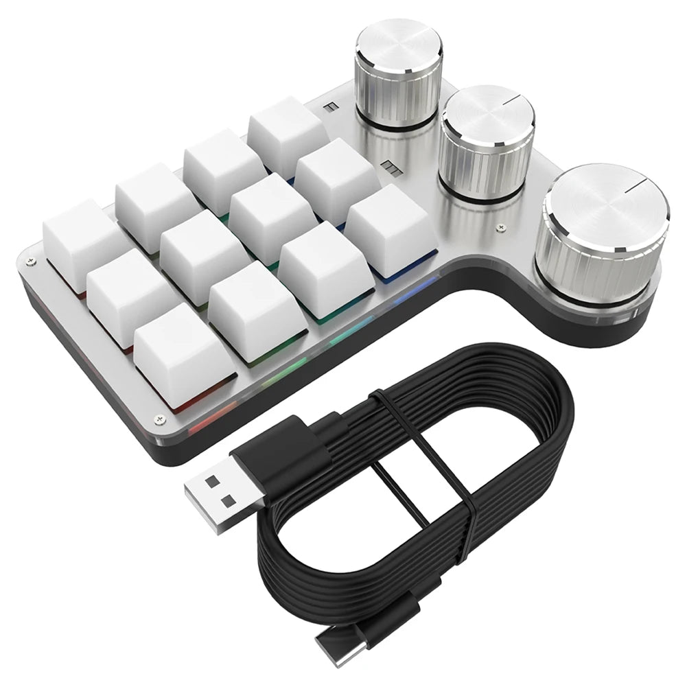 12 Keys 4 Knobs Mechanical Gaming Keyboard USB Wired/Bluetooth-Compatible Programming Macro Keyboard DIY Custom Hot-swap Keypad