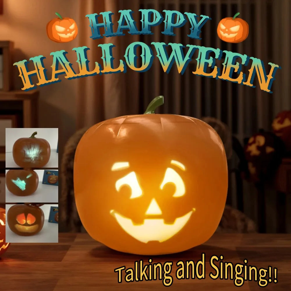 Halloween Pumpkin with Built in Video Projector Talking Singing LED Pumpkin Lamp Halloween Decoration Ornaments Party Supplies