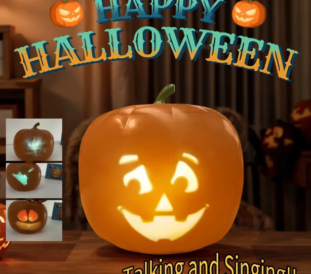 Halloween Pumpkin with Built in Video Projector Talking Singing LED Pumpkin Lamp Halloween Decoration Ornaments Party Supplies