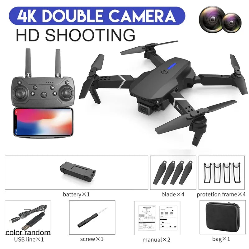 E88Pro 4K FPV Drone 1080P HD Camera Portable Foldable Design Stable Height Hold  Best Christmas Gift Professional RC Aircraft