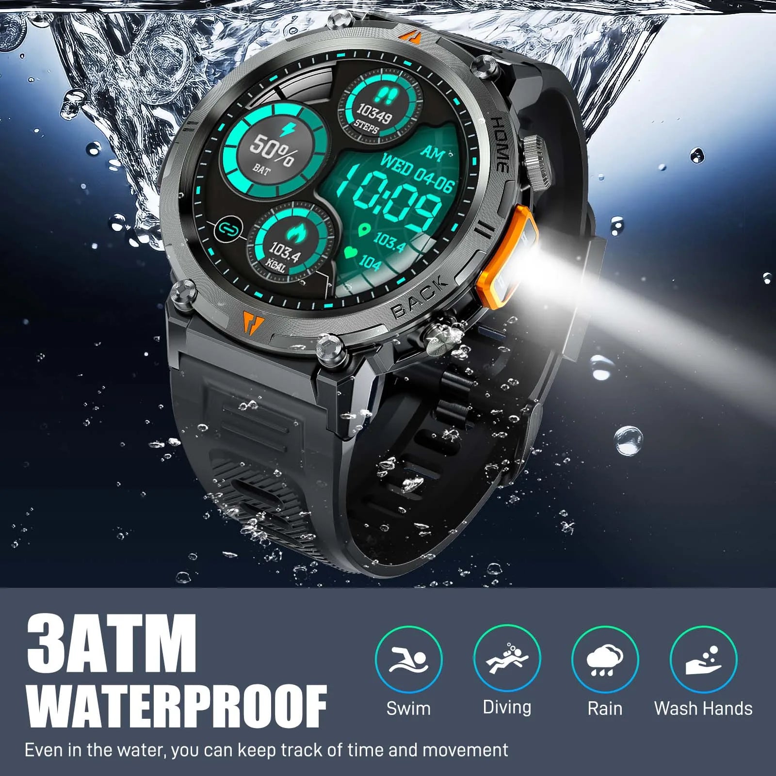 LaNikar KE3 Bluetooth Call Smart Watch Men Full Touch Screen Health Monitor Clock With Flashlight Men SmartWatch For IOS Android