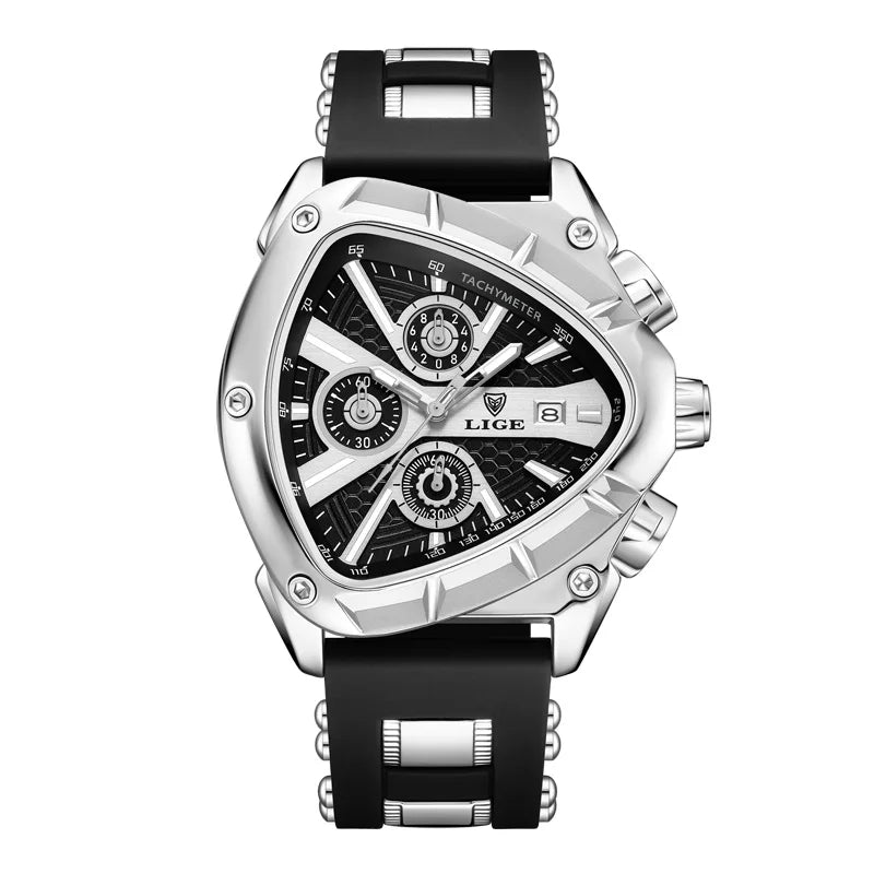 LIGE Fashion Men Watch Triangle Chronograph Military Wristwatch Sport Army Mens Watches Luxury Waterproof Quartz Clock Man Reloj