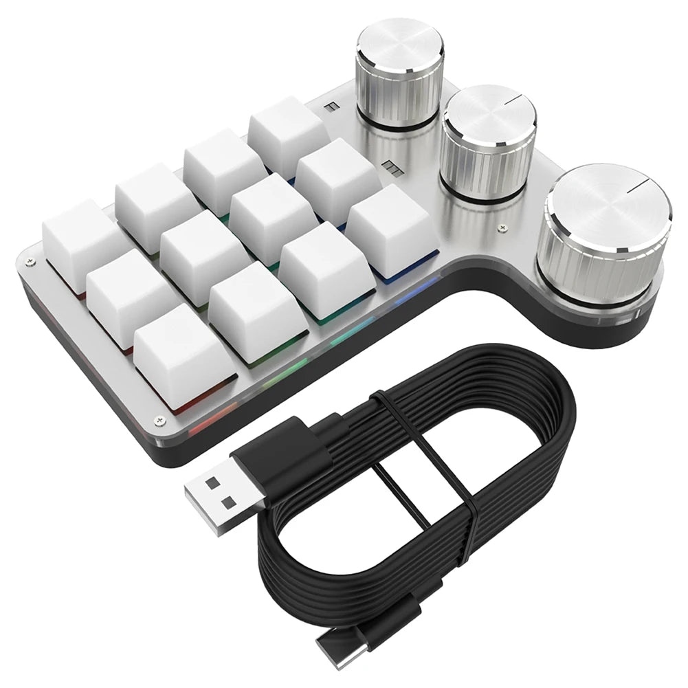 12 Keys 4 Knobs Mechanical Gaming Keyboard USB Wired/Bluetooth-Compatible Programming Macro Keyboard DIY Custom Hot-swap Keypad