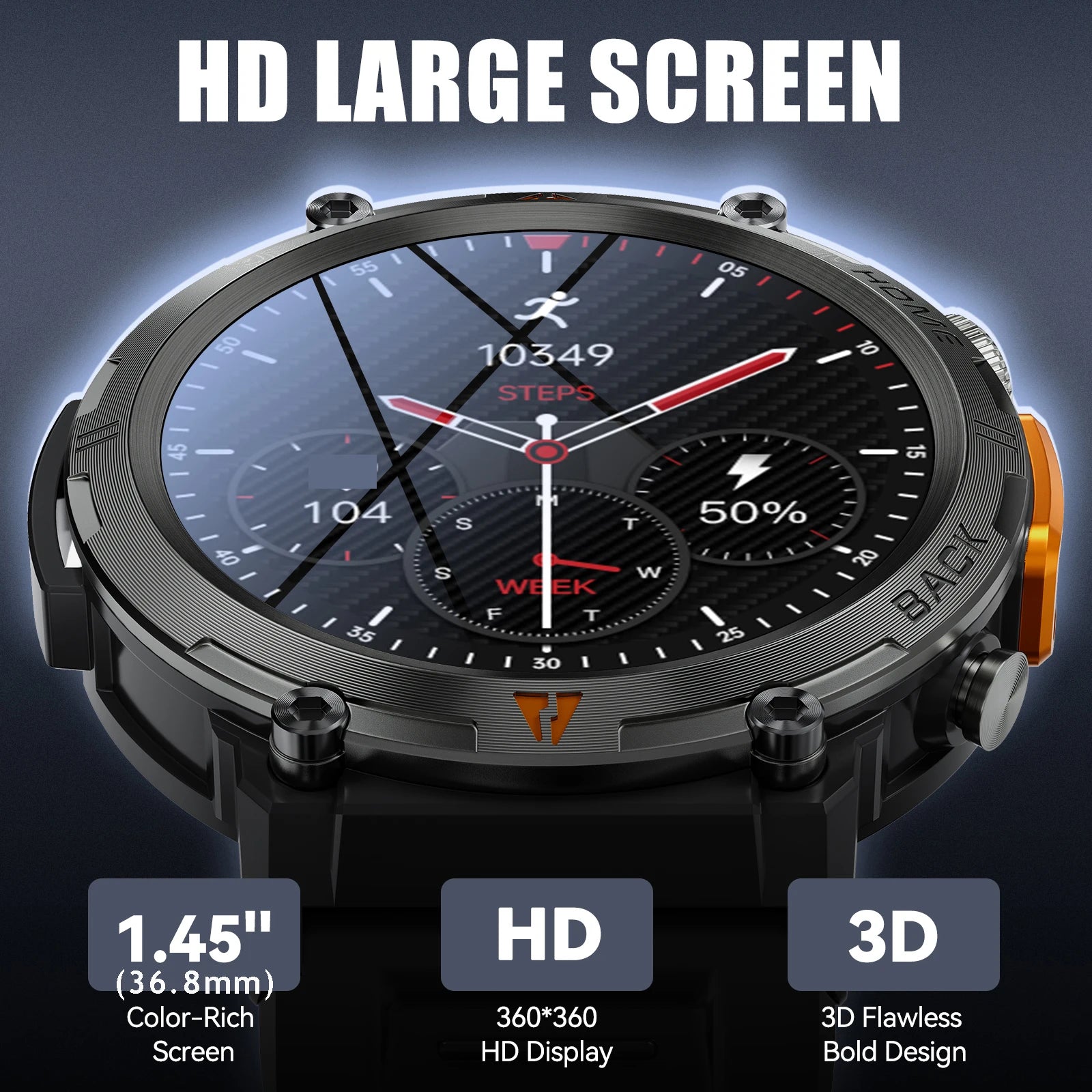 LaNikar KE3 Bluetooth Call Smart Watch Men Full Touch Screen Health Monitor Clock With Flashlight Men SmartWatch For IOS Android