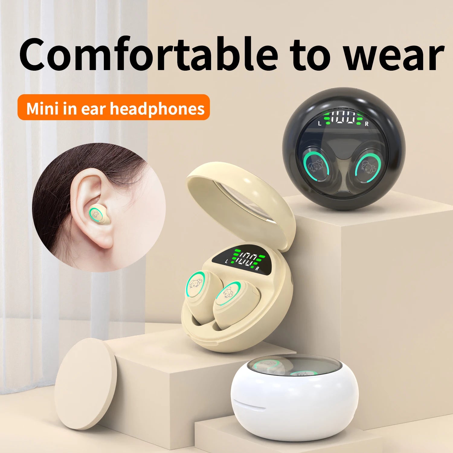Bluetooth Headphones Wireless Earbuds 48hrs Talktime Digital Display Sports Ear Buds IPX5 Waterproof Earphones for Phone Laptop
