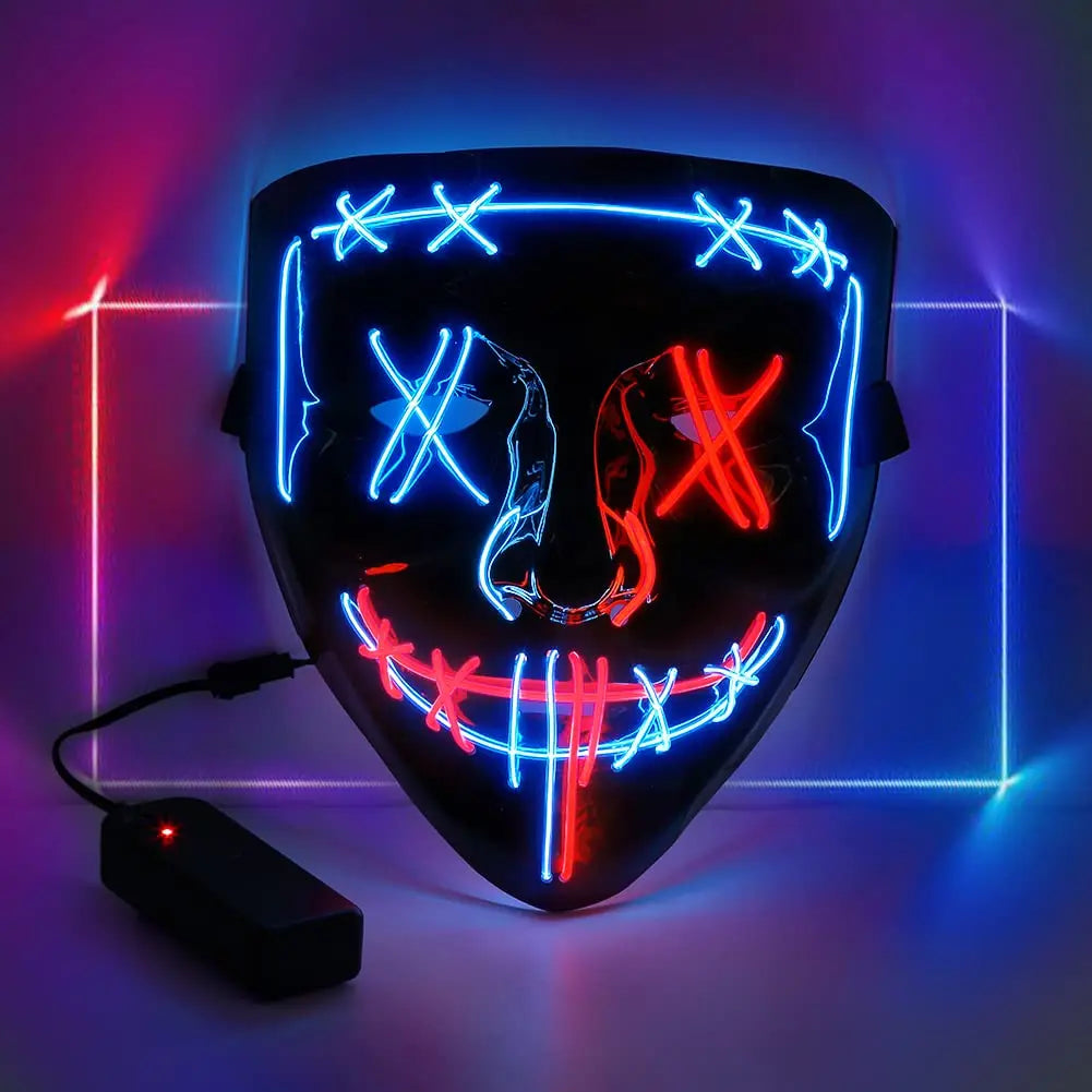 Halloween V-Shaped Glowing Mask - Harmless Material, Easy to Use, Multi-Festival, 3 Lighting Modes, Red & Blue