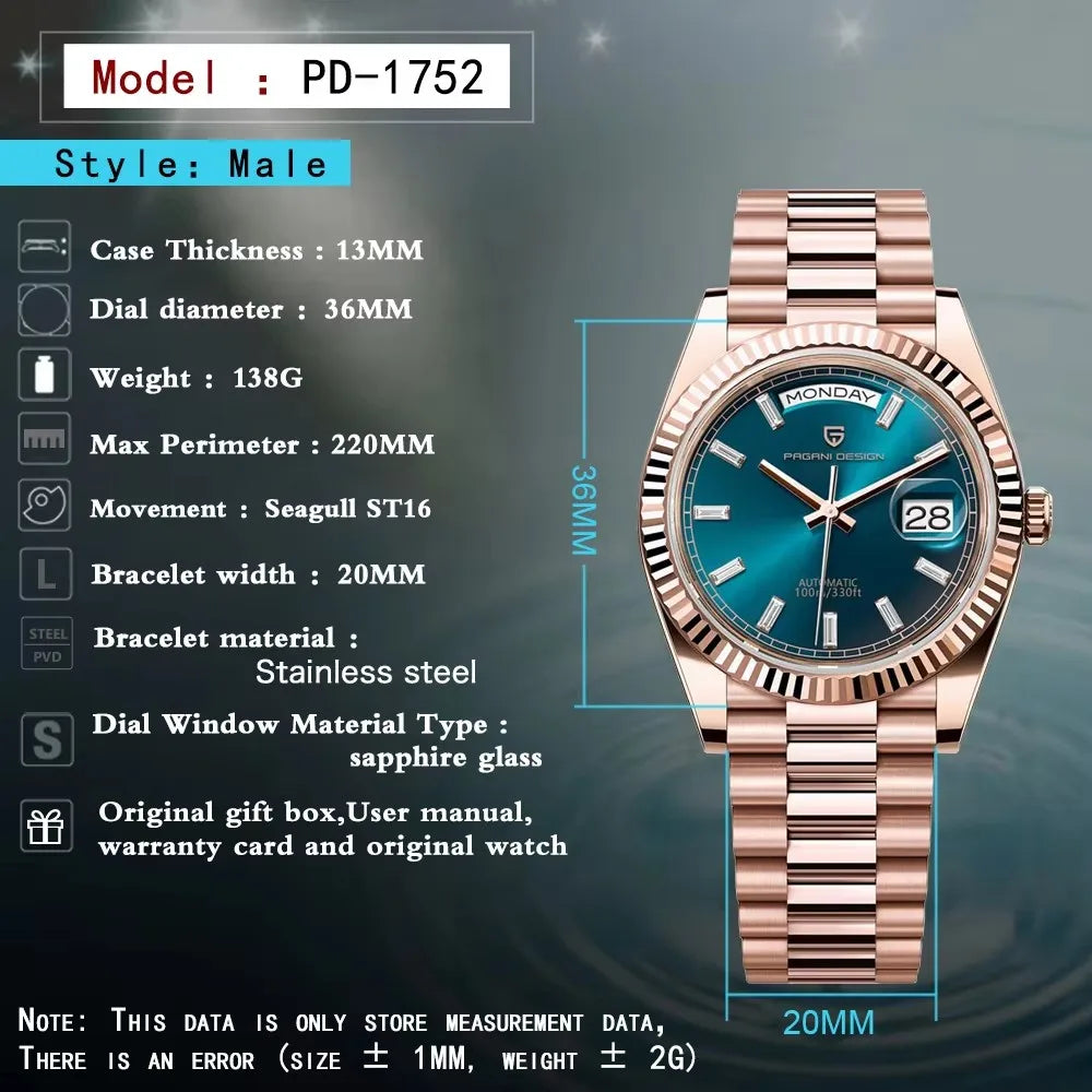 2025 New PAGANI DESIGN DD36 Man Watch Rose Gold Luxury Men Mechanical Watches Sapphire Mirror Automatic Watch For Men Waterproof