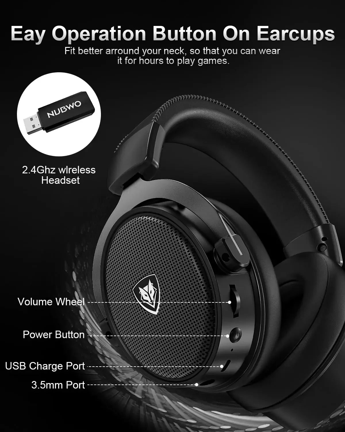 NUBWO G07 Wireless Headsets Gamer 2.4GHz Ultra-Low Latency HIFI Stereo Gaming Headphones MIC Noise Cancelling for PC, PS4, PS5