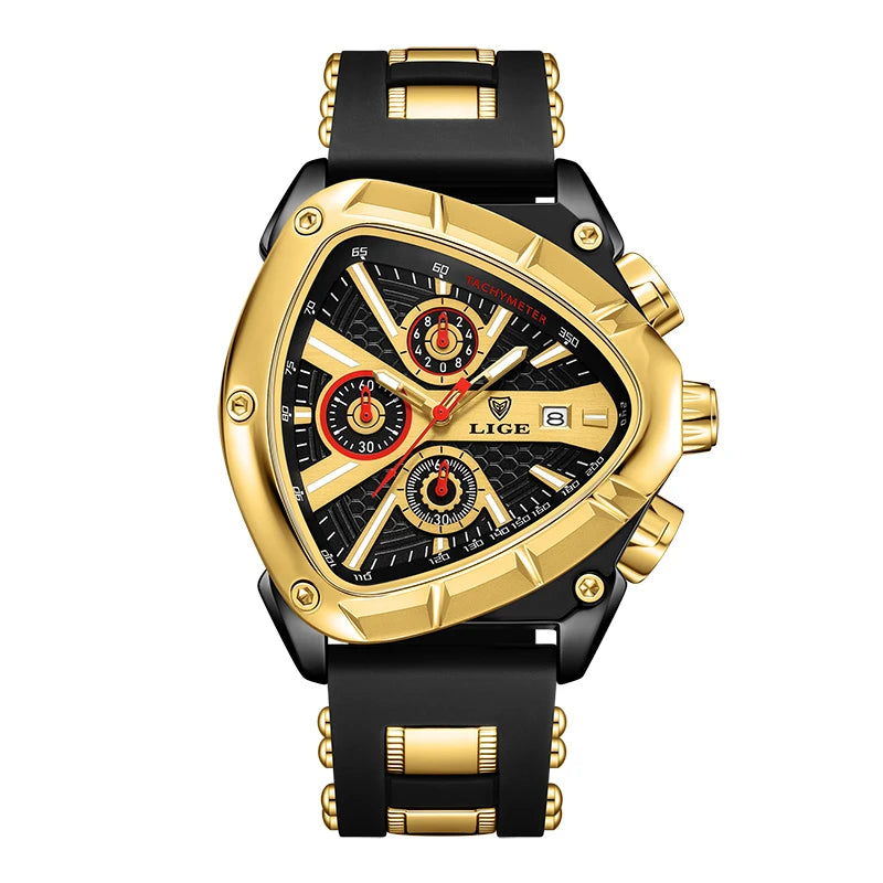 LIGE Fashion Men Watch Triangle Chronograph Military Wristwatch Sport Army Mens Watches Luxury Waterproof Quartz Clock Man Reloj