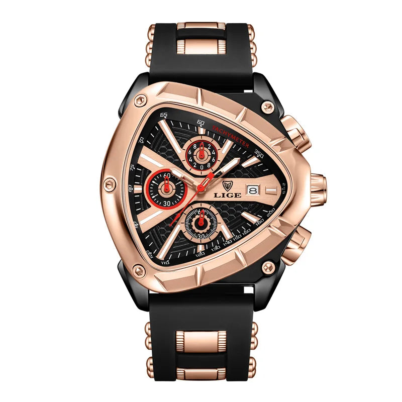 LIGE Fashion Men Watch Triangle Chronograph Military Wristwatch Sport Army Mens Watches Luxury Waterproof Quartz Clock Man Reloj
