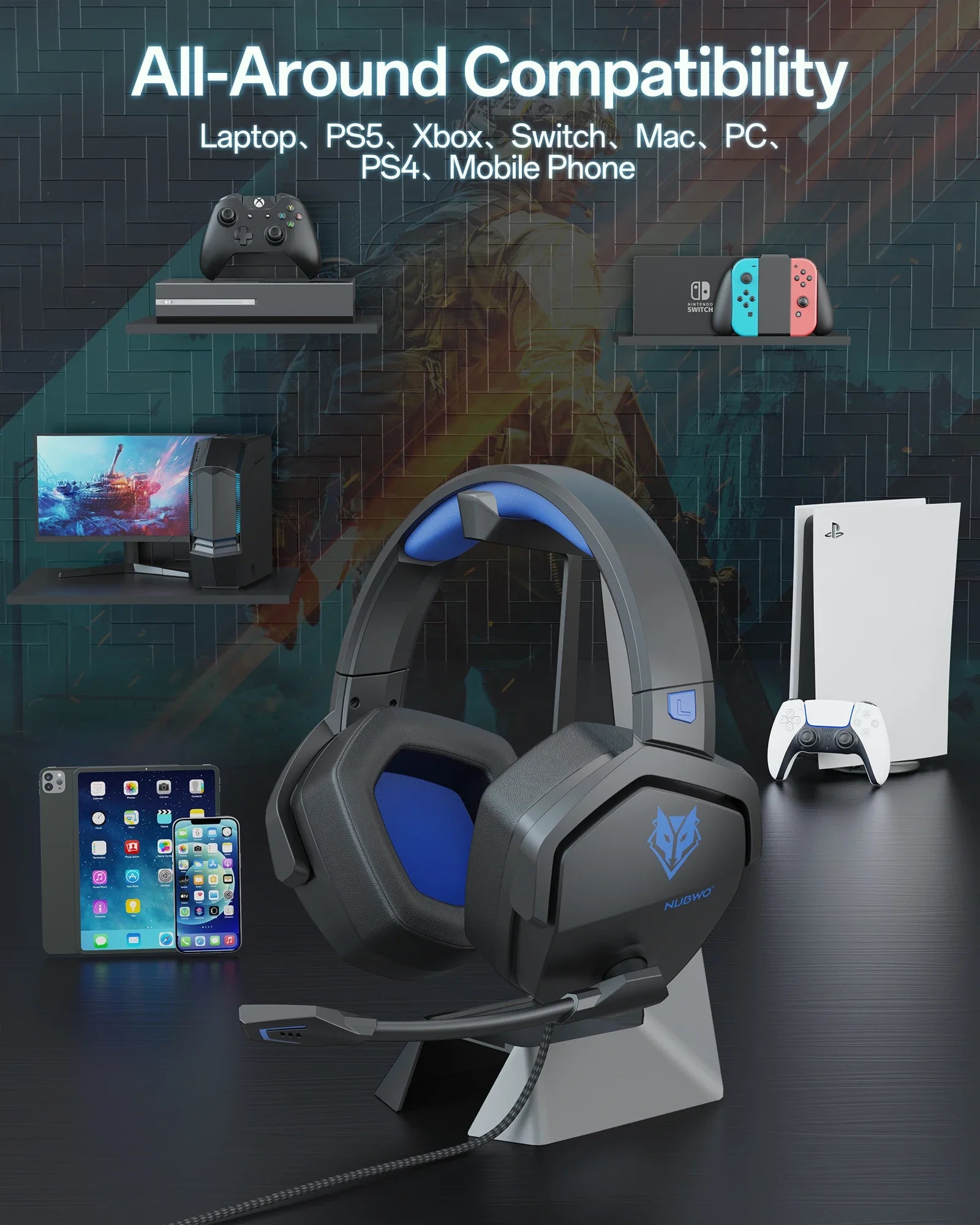 NUBWO N16 Wired Gaming Headsets for Xbox PS5 PS4 PlayStation Switch Mac Over Headphones with MIC Stereo Sound Wired Xbox Headet