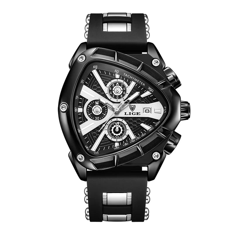LIGE Fashion Men Watch Triangle Chronograph Military Wristwatch Sport Army Mens Watches Luxury Waterproof Quartz Clock Man Reloj