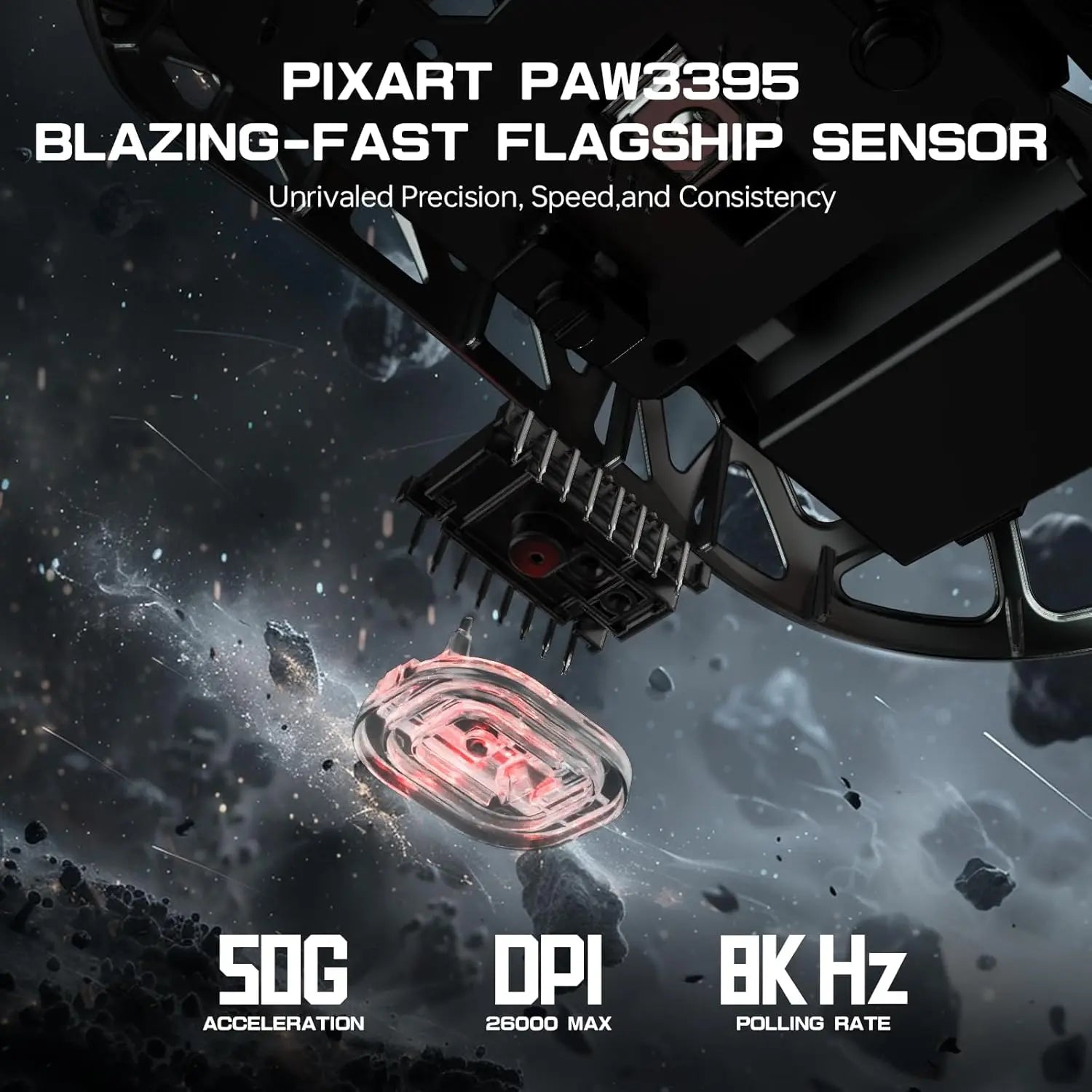 Attack Shark R3 Wireless Gaming Mouse,PAW3395 Up to 26K DPI 8KHz Return Rate,Magnesium Alloy 46G Ultralight Hollowed Design, Tri