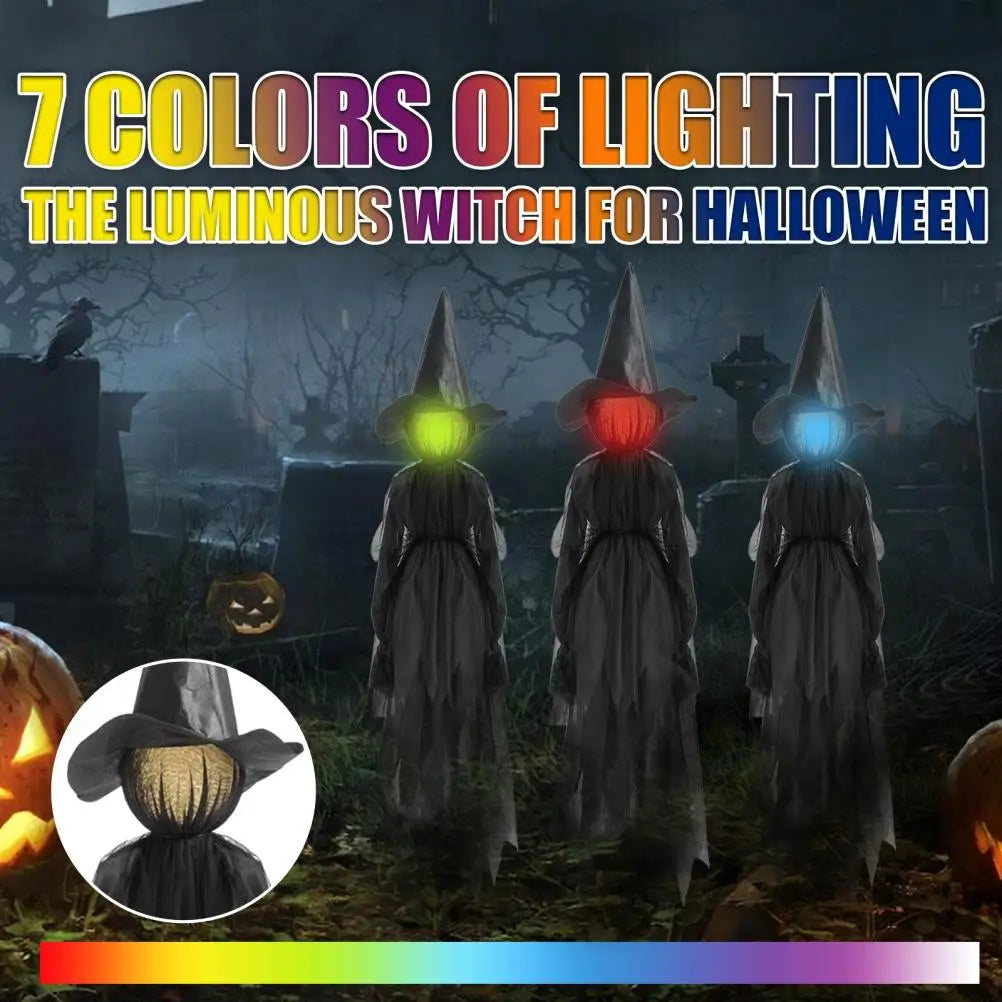 Halloween Creepy Witch Wizard with 7 Colors LED Lights Holding Hands Screaming Witches with Sound Activated Sensor Halloween Out